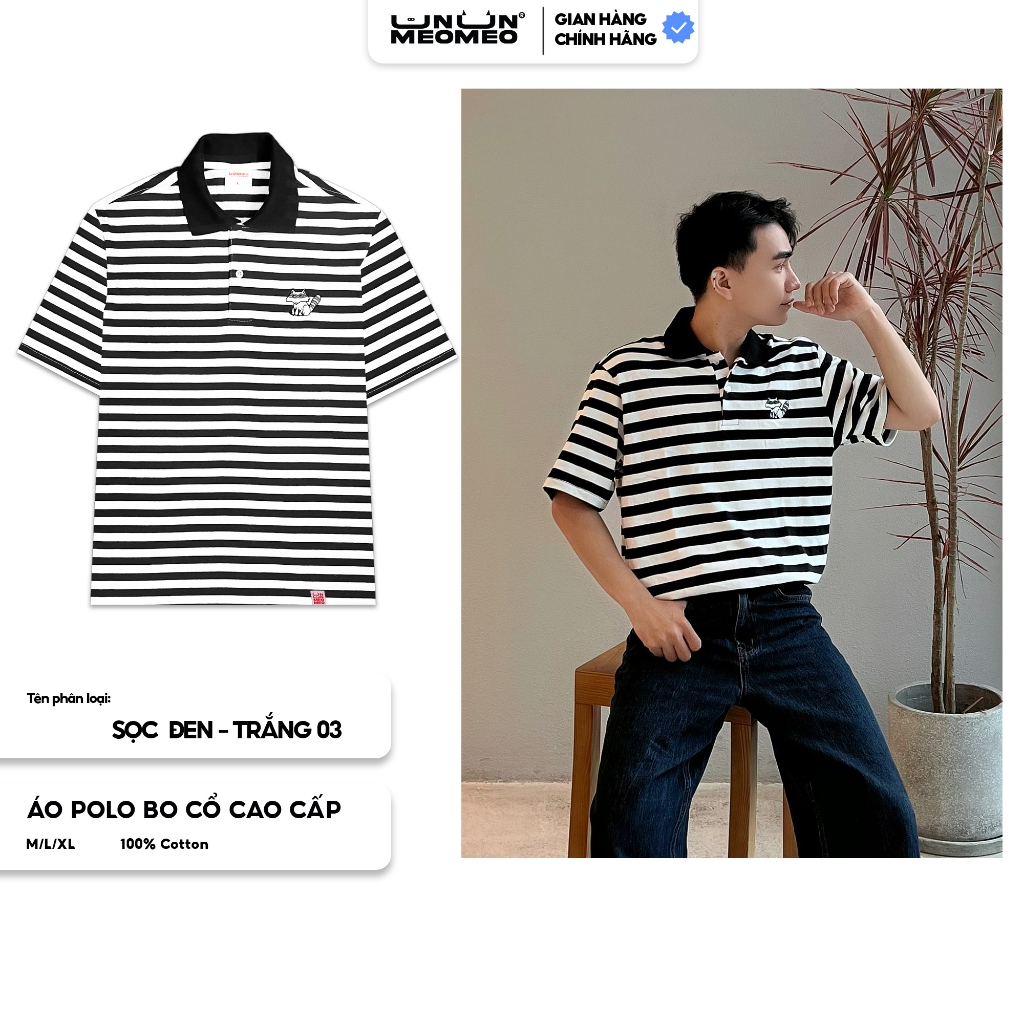 Áo polo kẻ sọc, Áo polo nam, form áo dành cho nam nữ thêu con cáo Fox - Striped Polo Shirt_U2M2