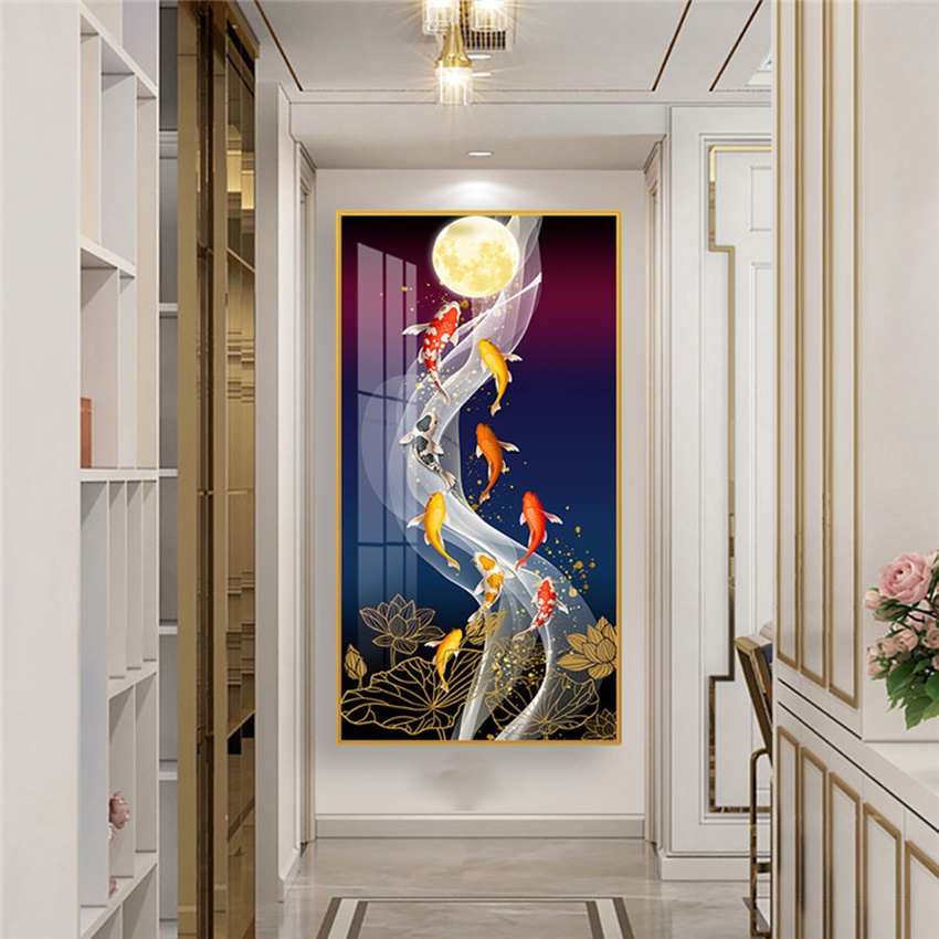 Tranh Treo Tường Phong Cảnh CÁ CHÉP TÀI LỘC Decor Lối Đi Vào/ Làm Quà Tặng.