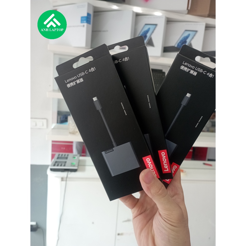 Hub chuyển lenovo Type-C 4 trong 1. Type-C to PD 65W, HDMI, USB 3.0, VGA. Chính hãng LENOVO, bảo hành 6 tháng