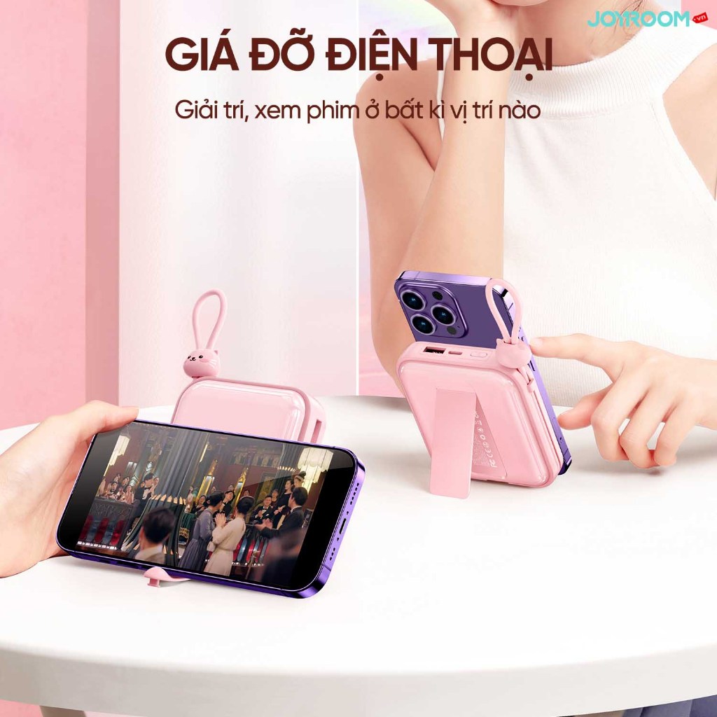 Sạc dự phòng Joyroom Jelly Series 22.5W Power Bank 10000mAh tích hợp 2 dây sạc USB C + iP