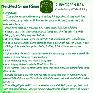 Bộ Bình Rửa Mũi Muối NeilMed Sinus Rinse - 1 bình 240ml và 50 gói muối