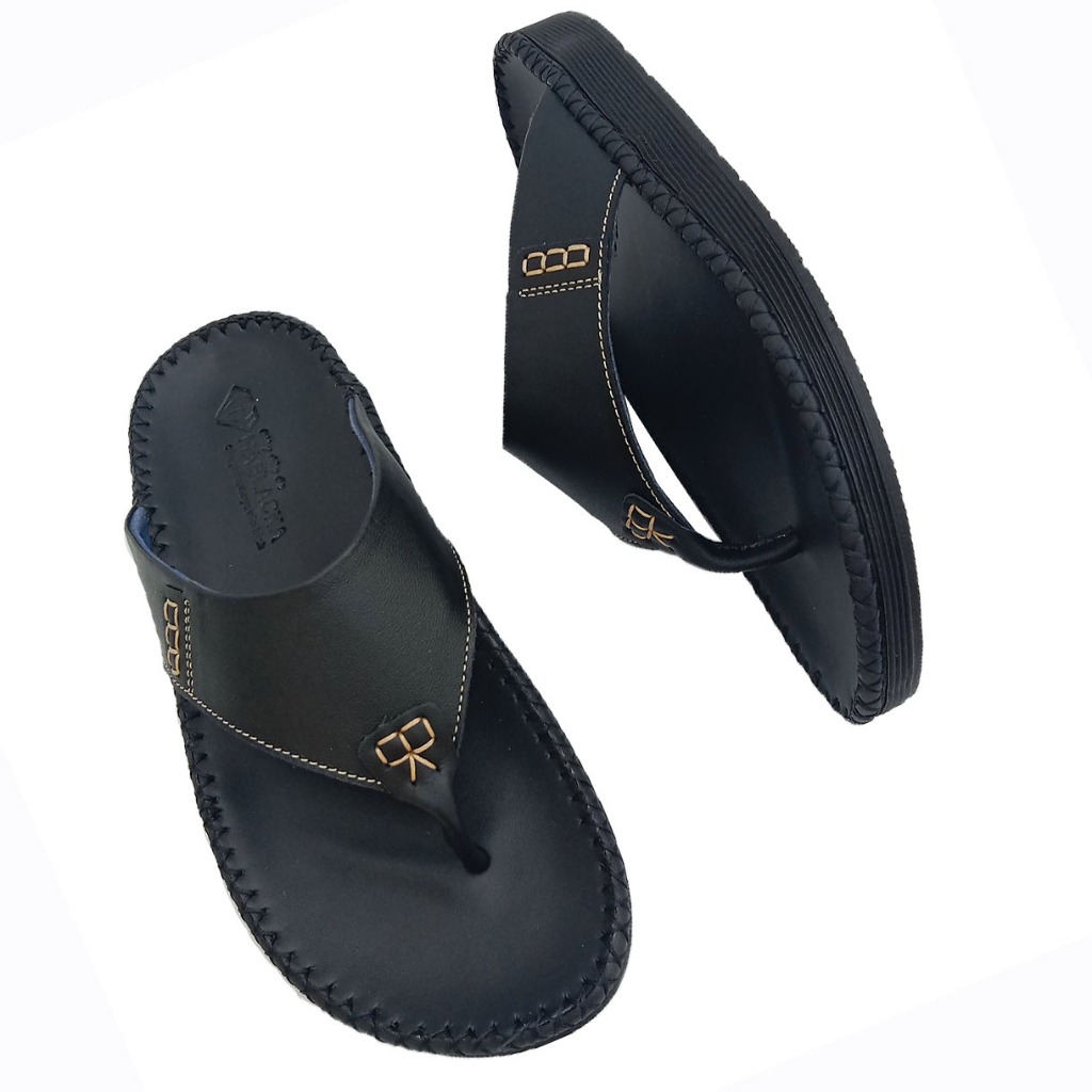 Dép da nam thời trang cao cấp da bò mềm mại, đen H62