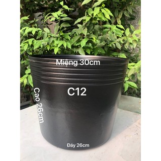 { 20 Cái } Chậu Nhựa Trồng Cây C12 Đen Dày Dặn 30x26