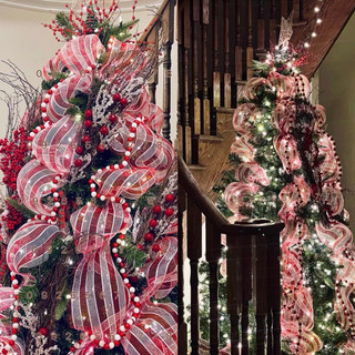 Ruy băng lưới kim tuyến loại 1 nhiều size trang trí cây thông noel