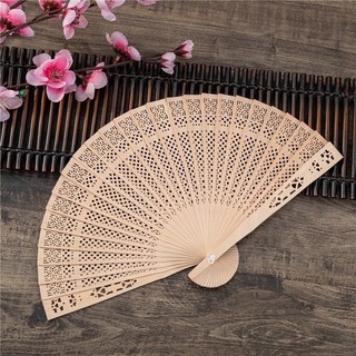 Quạt gỗ mộc hương xếp khắc họa tiết cổ điển trang trí tết, quạt trang trí tháp oản tài lộc_lm1862