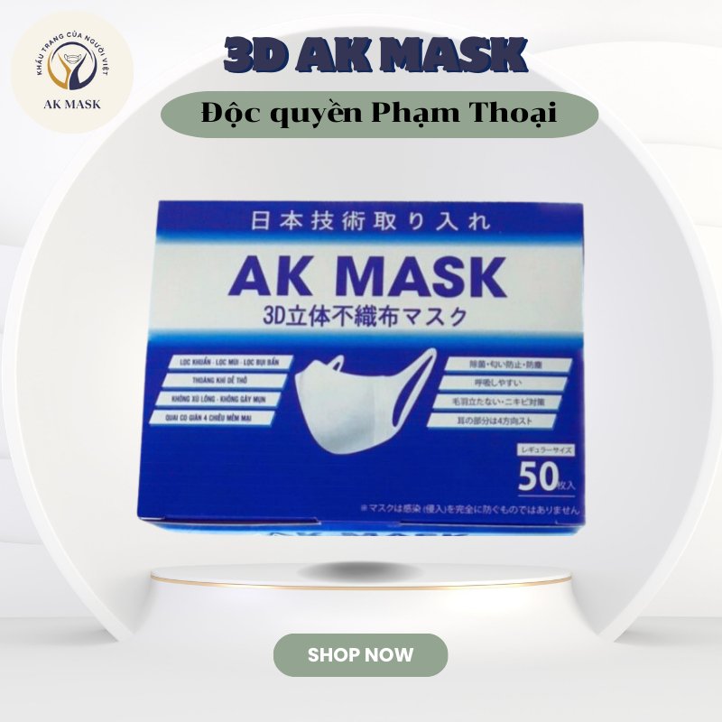 Hộp 50 Chiếc Khẩu Trang 3D Mask AK Khẩu Trang Y Tế 3 Lớp Cao Cấp