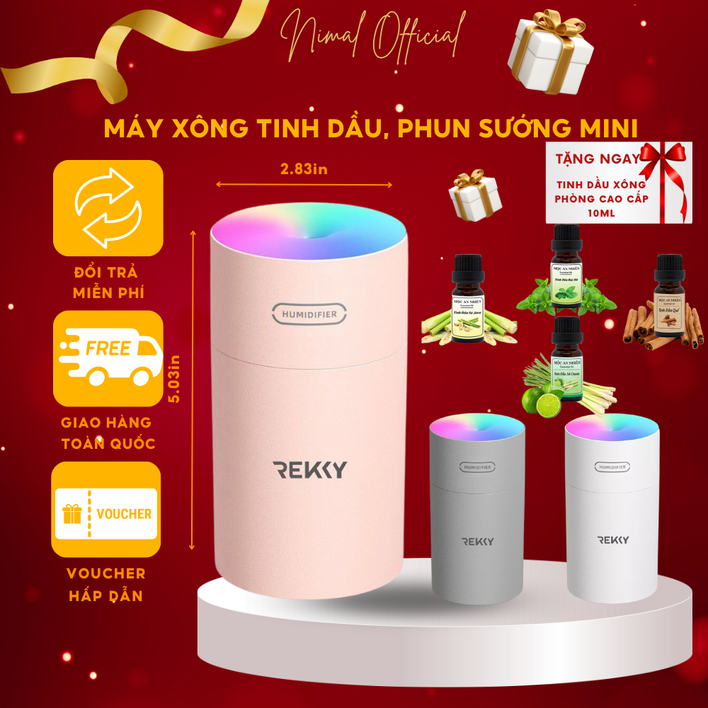 Máy Xông Tinh Dầu Phun Sương Khuếch Tán Tạo Ẩm Mini Có Đèn Led Ngủ Để Xe Hơi, Phòng Ngủ NimalStore