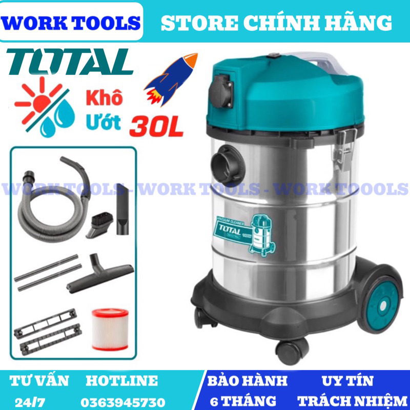TOTAL Máy Hút Bụi 30L 1400W TVC14301 (Cam kết Chính Hãng 100%)