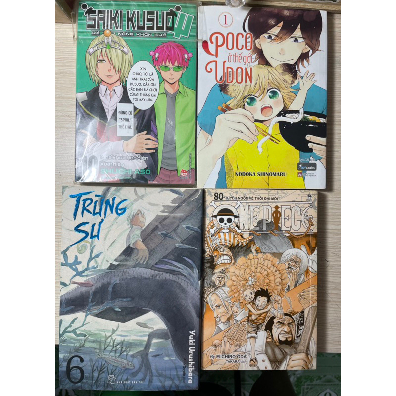 OP 80 limited, saiki kusou 10, trùng sư 6, udon poco 1 mới 90% decor bàn học one piece luffy.