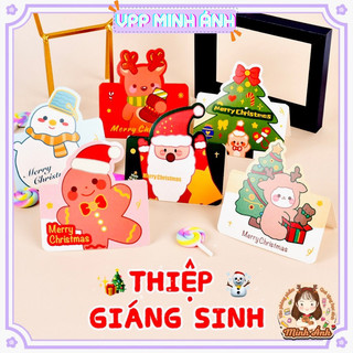 Thiệp Giáng sinh thiệp Noel thẻ quà tặng Noel phụ kiện trang trí Noel in hình ông già noel cây thông tuần lộc đáng yêu