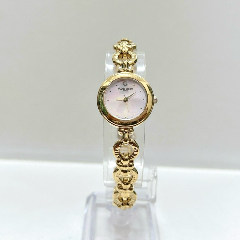 Đồng hồ si nữ hiệu Marie claire, hiệu Pháp máy Nhật, dáng lắc vàng, mặt khảm trai