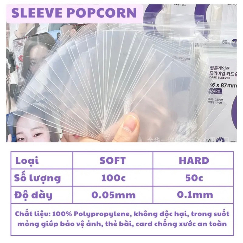 Sleeve Popcorn bọc card tách lẻ pack 50 chiếc hard bảo vệ card Kpop album lomo card toploader