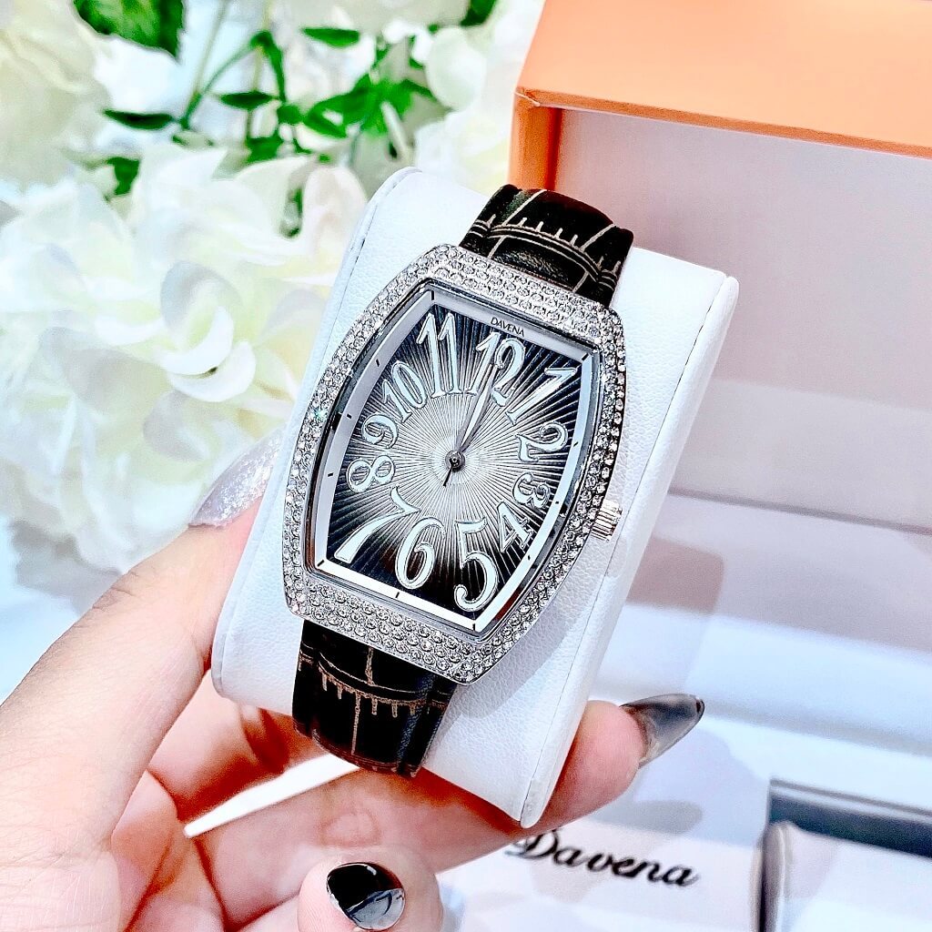 Đồng Hồ Nữ Davena 31820 Dây Da Đen Silver 32mm