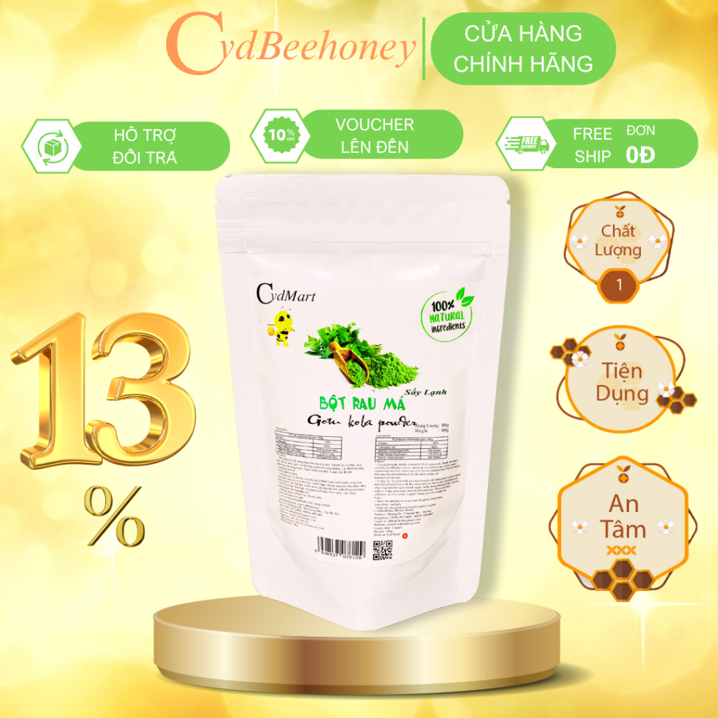 Bột Rau Má Sấy Lạnh Nguyên Chất, Organic, Tăng Đề Kháng, Sức Khỏe, Đẹp Da, Làm Bánh, Đồ Uống CVDBEEHONEY 100g