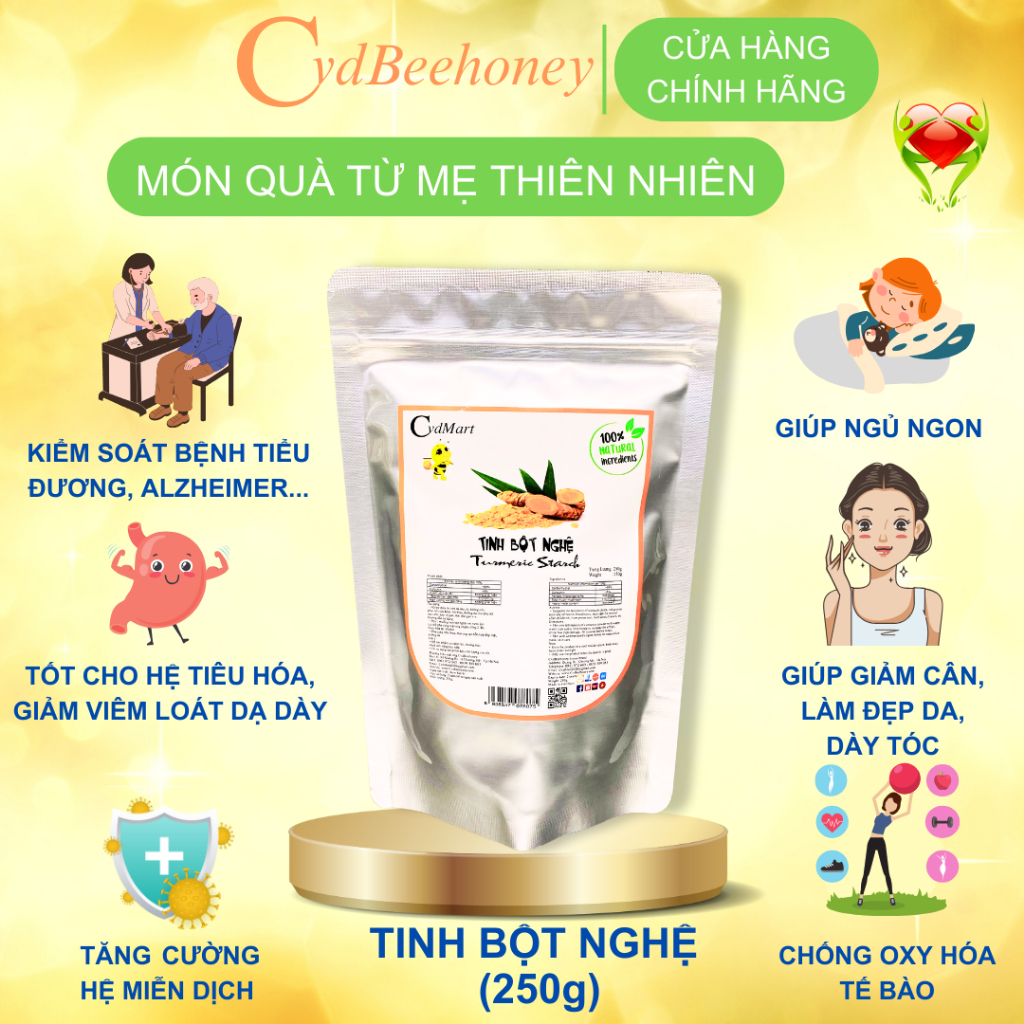 Tinh Bột Nghệ Nguyên Chất, Curcumin Cao, Dùng Để Uống, Đắp Mặt, Dưỡng Da, Làm Viên Nghệ, Sữa, Kem Nghệ CVDBEEHONEY 500g