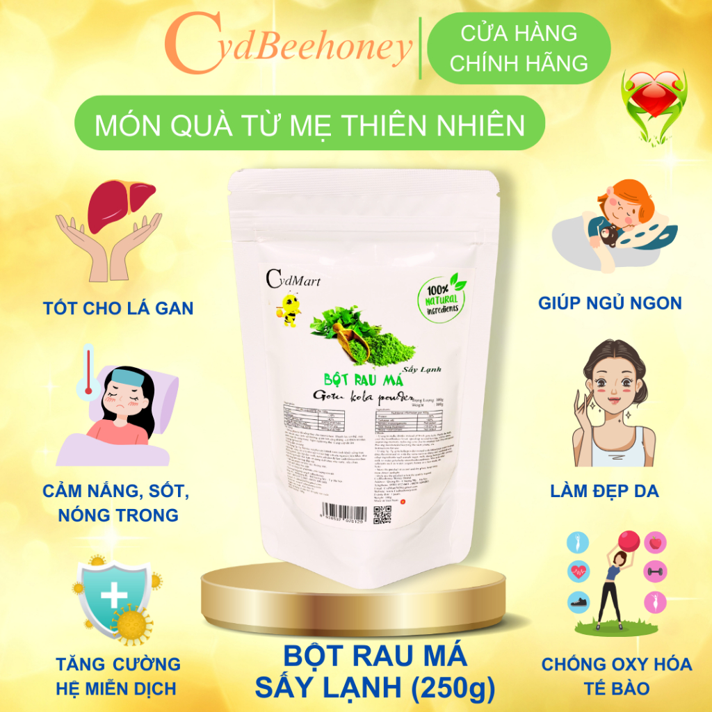 Bột Rau Má Sấy Lạnh Nguyên Chất, Organic, Tăng Đề Kháng, Sức Khỏe, Đẹp Da, Làm Bánh, Đồ Uống CVDBEEHONEY 100g