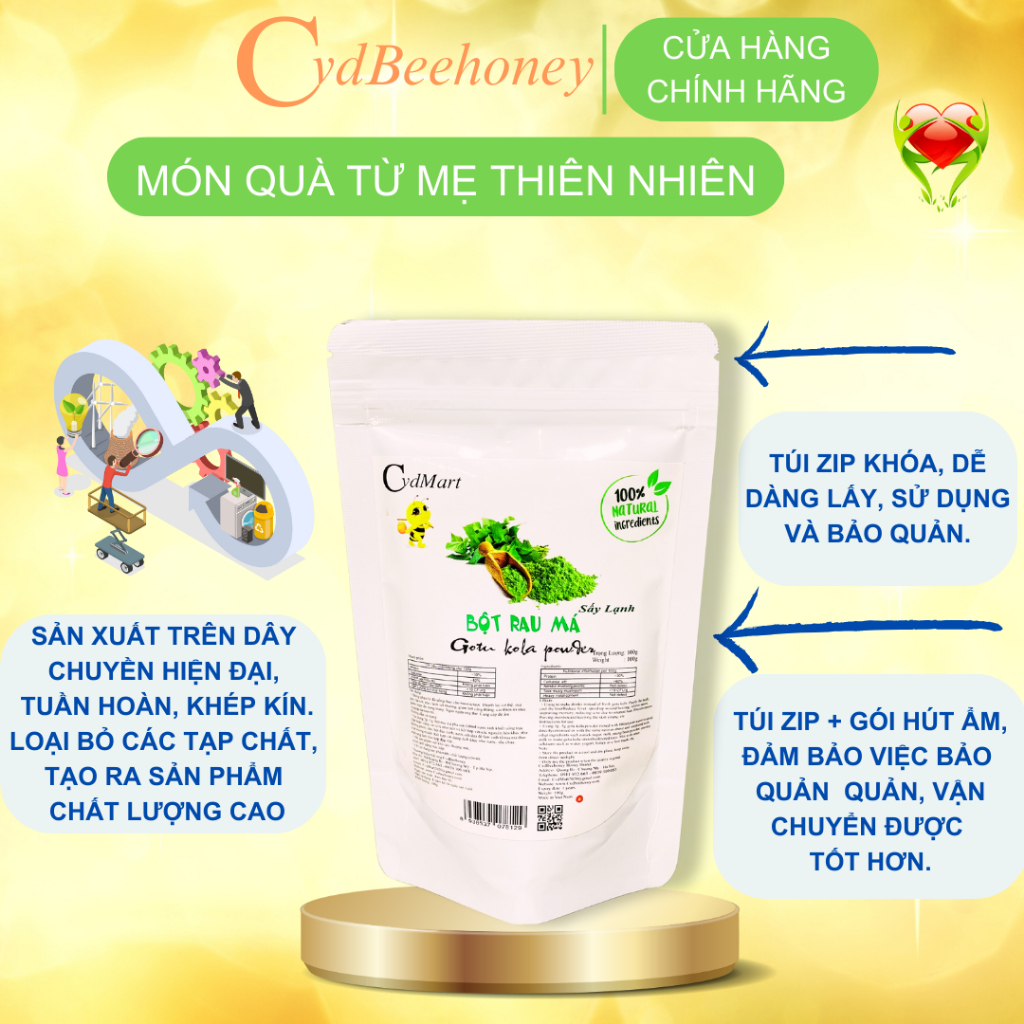 Bột Rau Má Sấy Lạnh Nguyên Chất, Organic, Tăng Đề Kháng, Sức Khỏe, Đẹp Da, Làm Bánh, Đồ Uống CVDBEEHONEY 100g