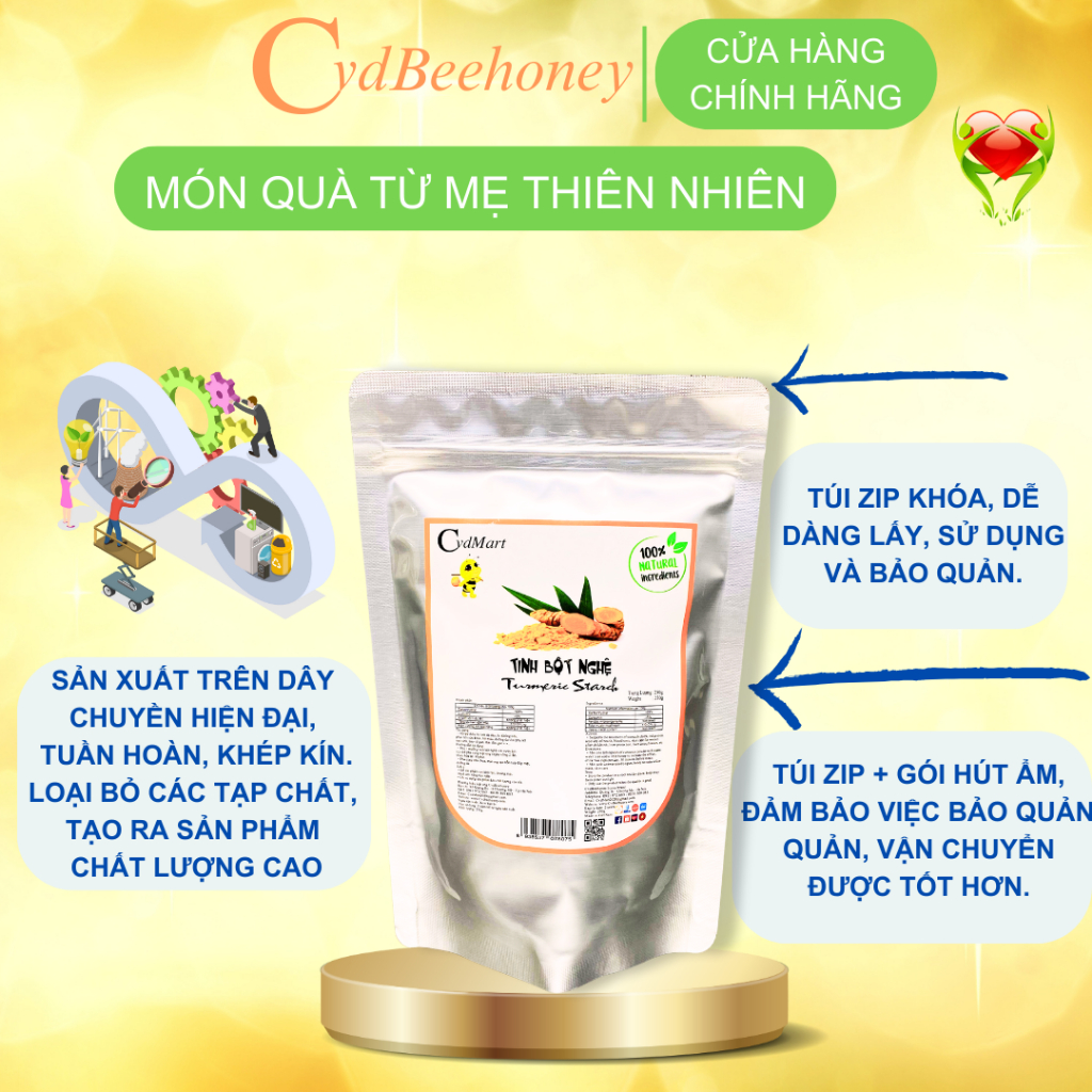 Tinh Bột Nghệ Nguyên Chất, Curcumin Cao, Dùng Để Uống, Đắp Mặt, Dưỡng Da, Làm Viên Nghệ, Sữa, Kem Nghệ CVDBEEHONEY 500g