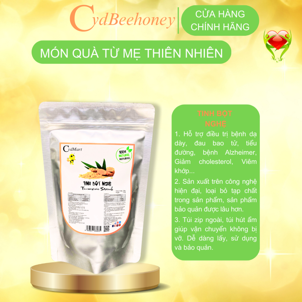 Tinh Bột Nghệ Nguyên Chất, Curcumin Cao, Dùng Để Uống, Đắp Mặt, Dưỡng Da, Làm Viên Nghệ, Sữa, Kem Nghệ CVDBEEHONEY 500g