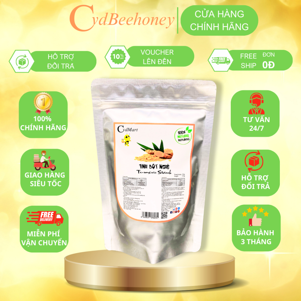 Tinh Bột Nghệ Nguyên Chất, Curcumin Cao, Dùng Để Uống, Đắp Mặt, Dưỡng Da, Làm Viên Nghệ, Sữa, Kem Nghệ CVDBEEHONEY 500g