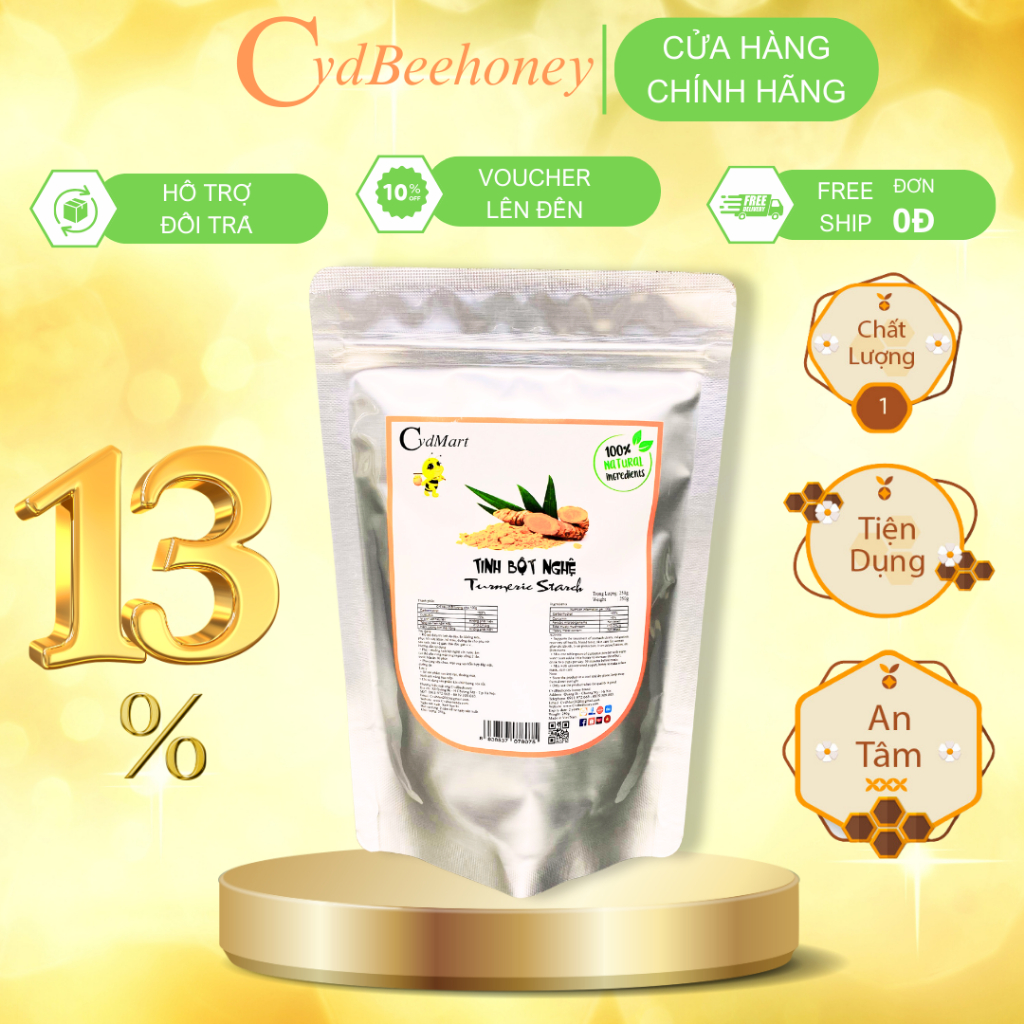 Tinh Bột Nghệ Nguyên Chất, Curcumin Cao, Dùng Để Uống, Đắp Mặt, Dưỡng Da, Làm Viên Nghệ, Sữa, Kem Nghệ CVDBEEHONEY 500g