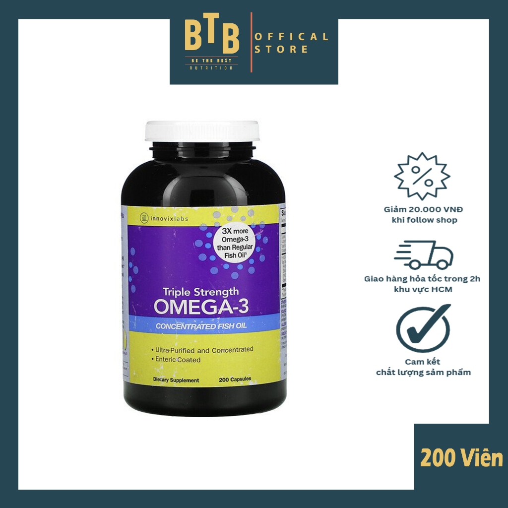 Viên uống dầu cá Triple Strength OMEGA-3 200 viên hàm lượng EPA, DHA cao hỗ trợ sáng mắt bổ não từ hãng INNOVIXLABS