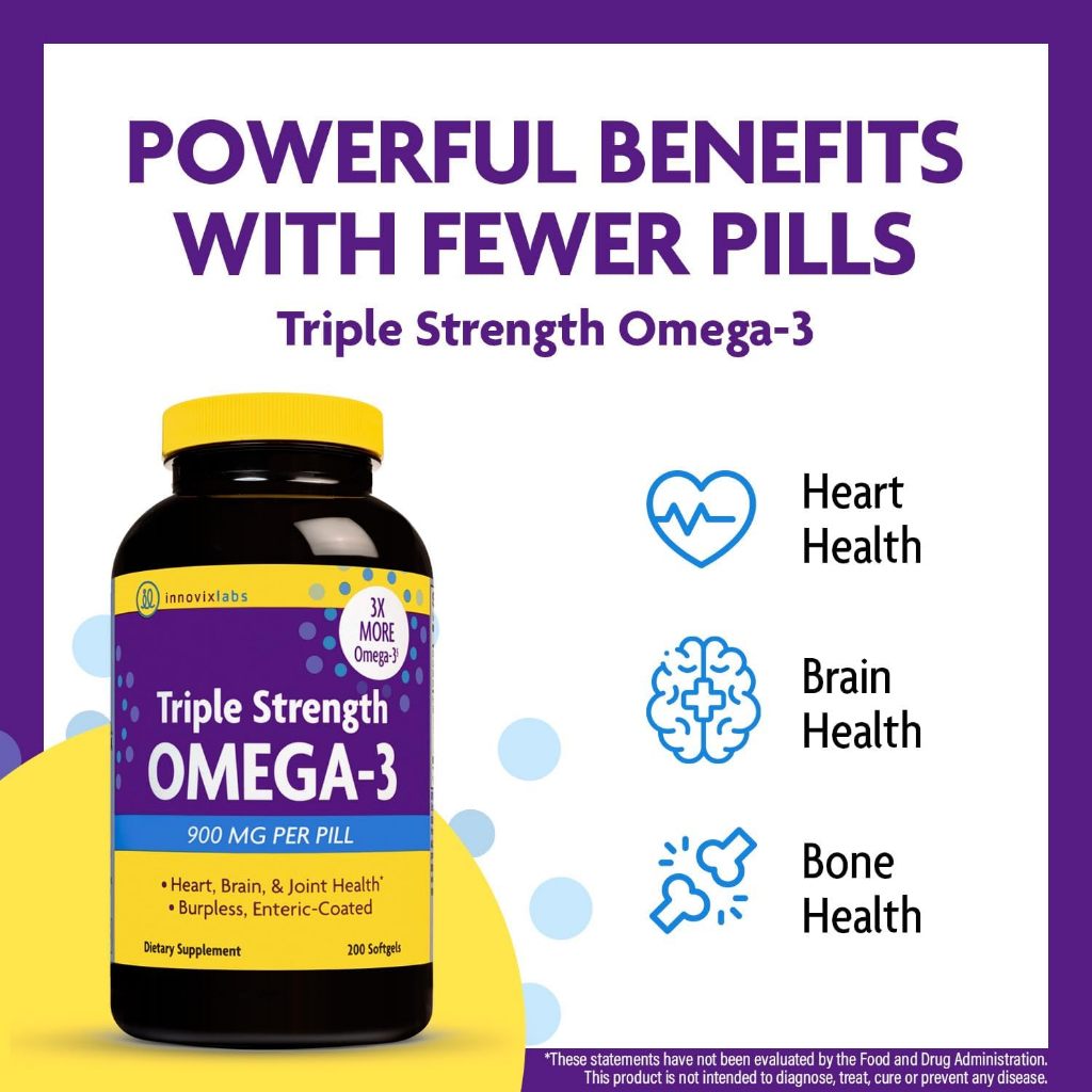 Viên uống dầu cá Triple Strength OMEGA-3 200 viên hàm lượng EPA, DHA cao hỗ trợ sáng mắt bổ não từ hãng INNOVIXLABS
