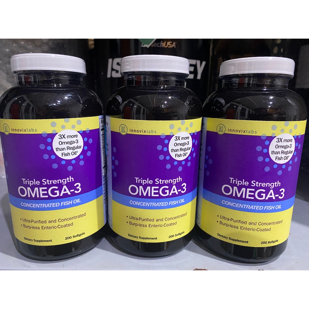 Viên uống dầu cá Triple Strength OMEGA-3 200 viên hàm lượng EPA, DHA cao hỗ trợ sáng mắt bổ não từ hãng INNOVIXLABS