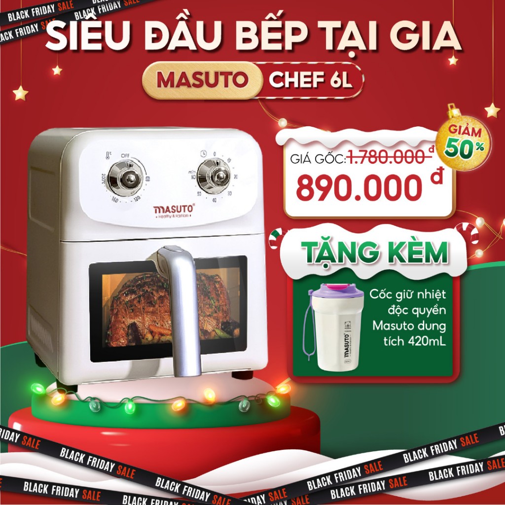 Nồi Chiên Không Dầu Masuto 6L MS Chef 1500W, hạn chế 90% dầu mỡ, an toàn, dễ vệ sinh - bảo hành 12 tháng
