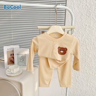 Bộ dài tay cho bé Kangminkids. Áo thun dài tay cho bé chất cotton gân  thêu hình chú gấu cho bé từ 6-16kg