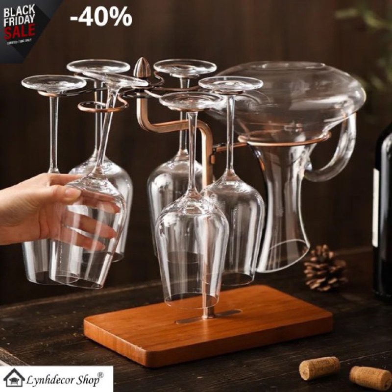 Giá Treo Ly Rượu Vang Và Bình Decanter LynhDecor Loại 6 Ly NT629