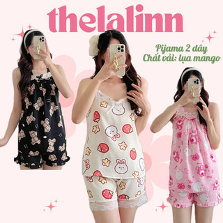    ẢNH THẬT   Set pijama 2 dây lụa mango hoạ tiết xinh xắn mát mẻ mùa hè. Bộ ngủ nữ lụa mango hoạ tiết xinh xắn cute 