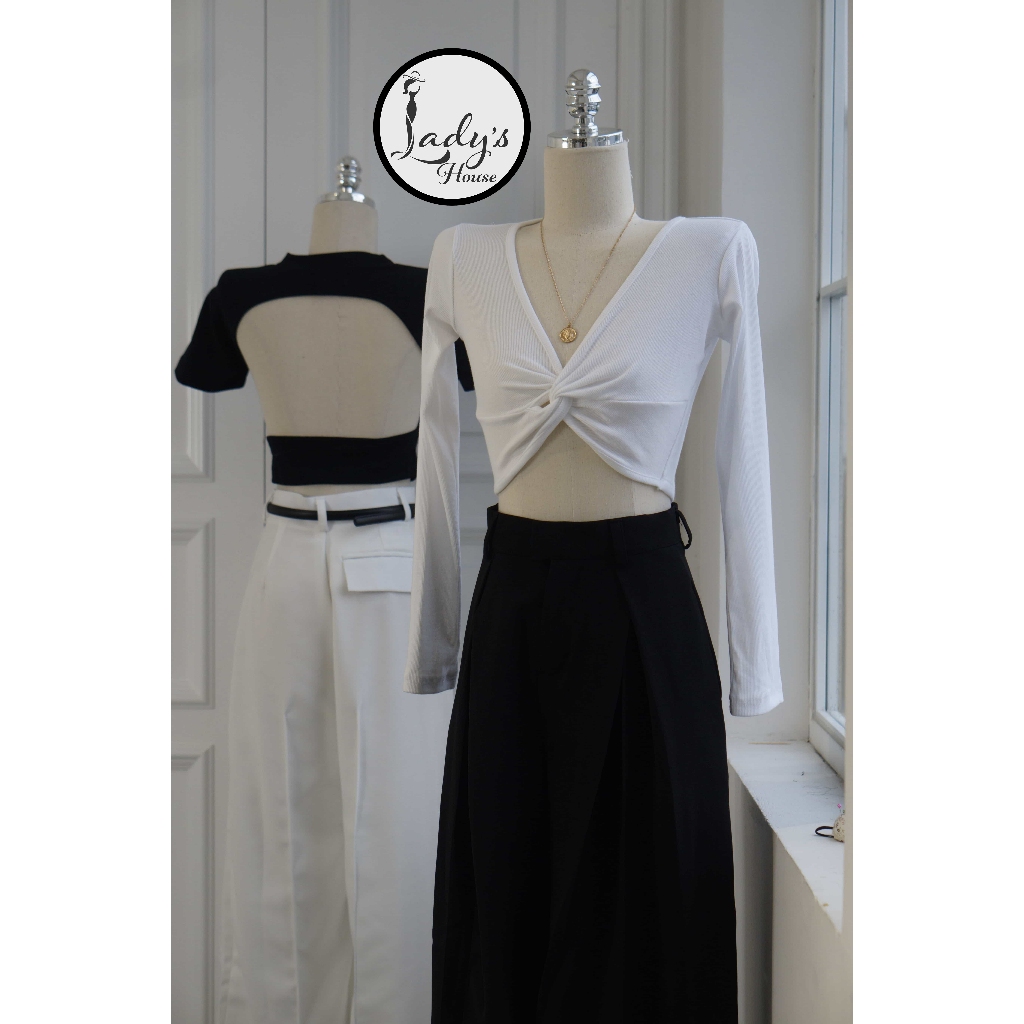 Áo Khoét Ngực Sâu Tay Dài Dáng Croptop Style Sang Chảnh Ôm Body "XO"