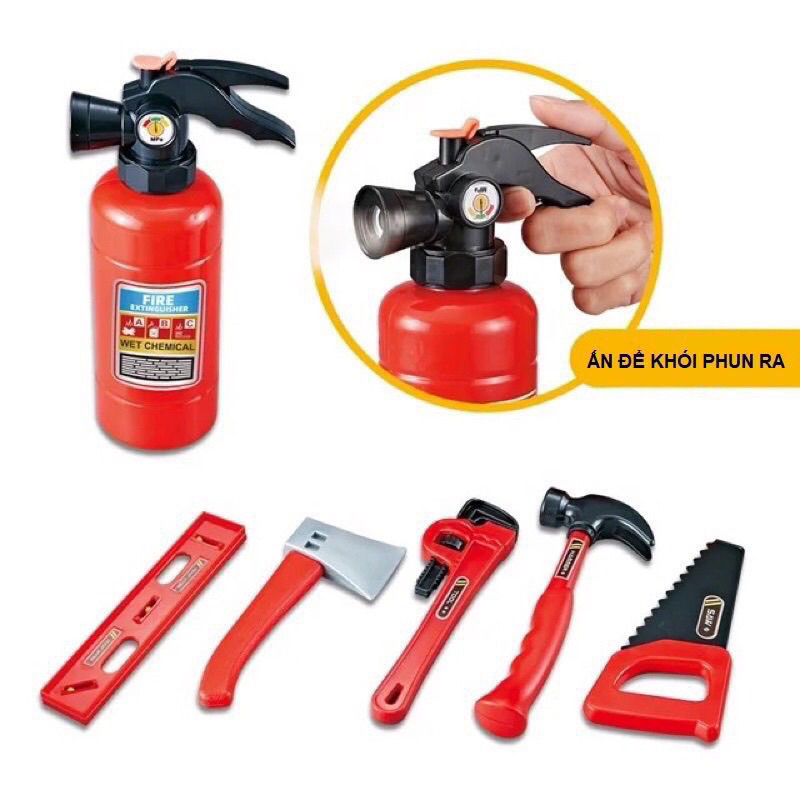 Đồ chơi xe cứu hoả lắp pin chạy được có còi có đèn, kèm bộ dụng cu đồ chơi cứu hoả, đồ chơi đóng vai cứu hoả