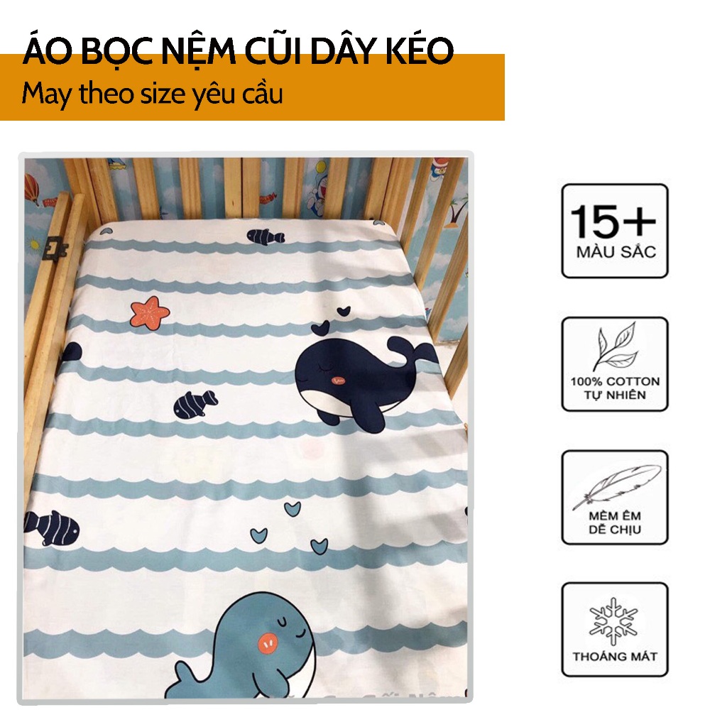 Áo Bọc Nệm Cũi, Áo Bọc Nệm Đi Học Dây Kéo Vải Cotton Hàn Quốc Dành Cho Trẻ, Vải Mát Mịn, Thân Thiện Mọi Làn Da