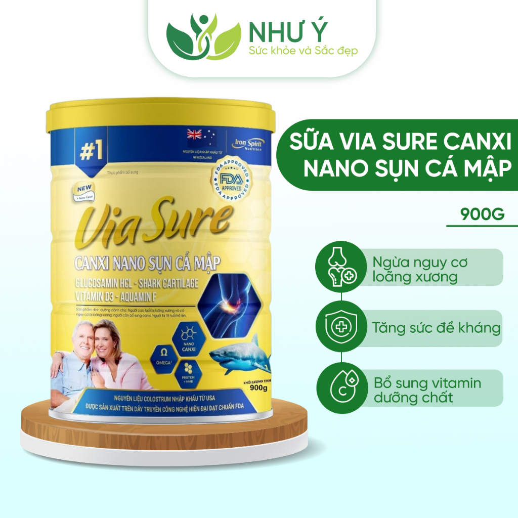 Sữa Via Sure Canxi Nano Sụn Cá Mập 900g Kết Hợp Glucosamin Giúp Xương Chắc Khỏe Dành Cho Người Bị Loãng Xương