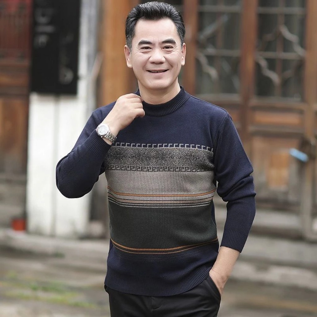 Áo Len Trung Niên Cổ Tròn | Áo Len Cho Bố hàng Quảng châu AL08