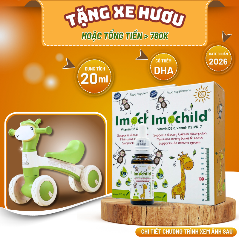 Vitamin D3 k2 Mk7 Hỗ Trợ Phát Triển Chiều Cao Cho Bé - IMOCHILD Lọ 20ml