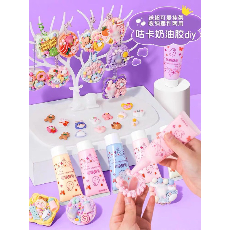 Bộ kem keo dán thẻ Goo làm handmade, DIY tặng kèm charm, sticker, móc khoá, kẹp tóc