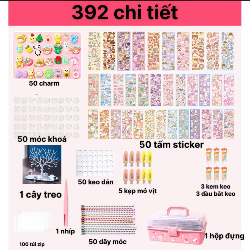 Bộ kem keo dán thẻ Goo làm handmade, DIY tặng kèm charm, sticker, móc khoá, kẹp tóc