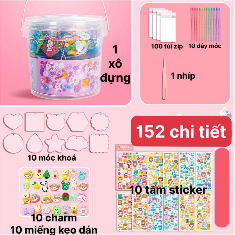 Bộ kem keo dán thẻ Goo làm handmade, DIY tặng kèm charm, sticker, móc khoá, kẹp tóc