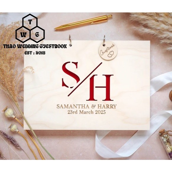 Sổ Bìa Gỗ Đám Cưới vintage | Guest Book Trang Trí | Khắc Tên Theo Yêu Cầu