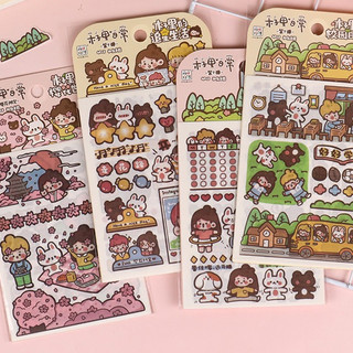 Nhiều mẫu Set 4 tấm hình dán sticker trang trí em bé tóc nâu đáng yêu