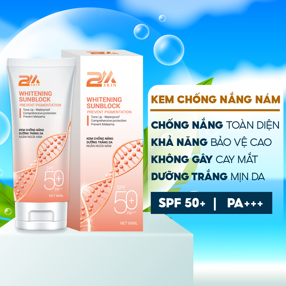 Kem chống nắng dưỡng trắng da giúp ngăn ngừa nám thâm sạm tàn nhang SPF 50+ 2M SKIN 60ml - Global Khải Minh Cosmetics