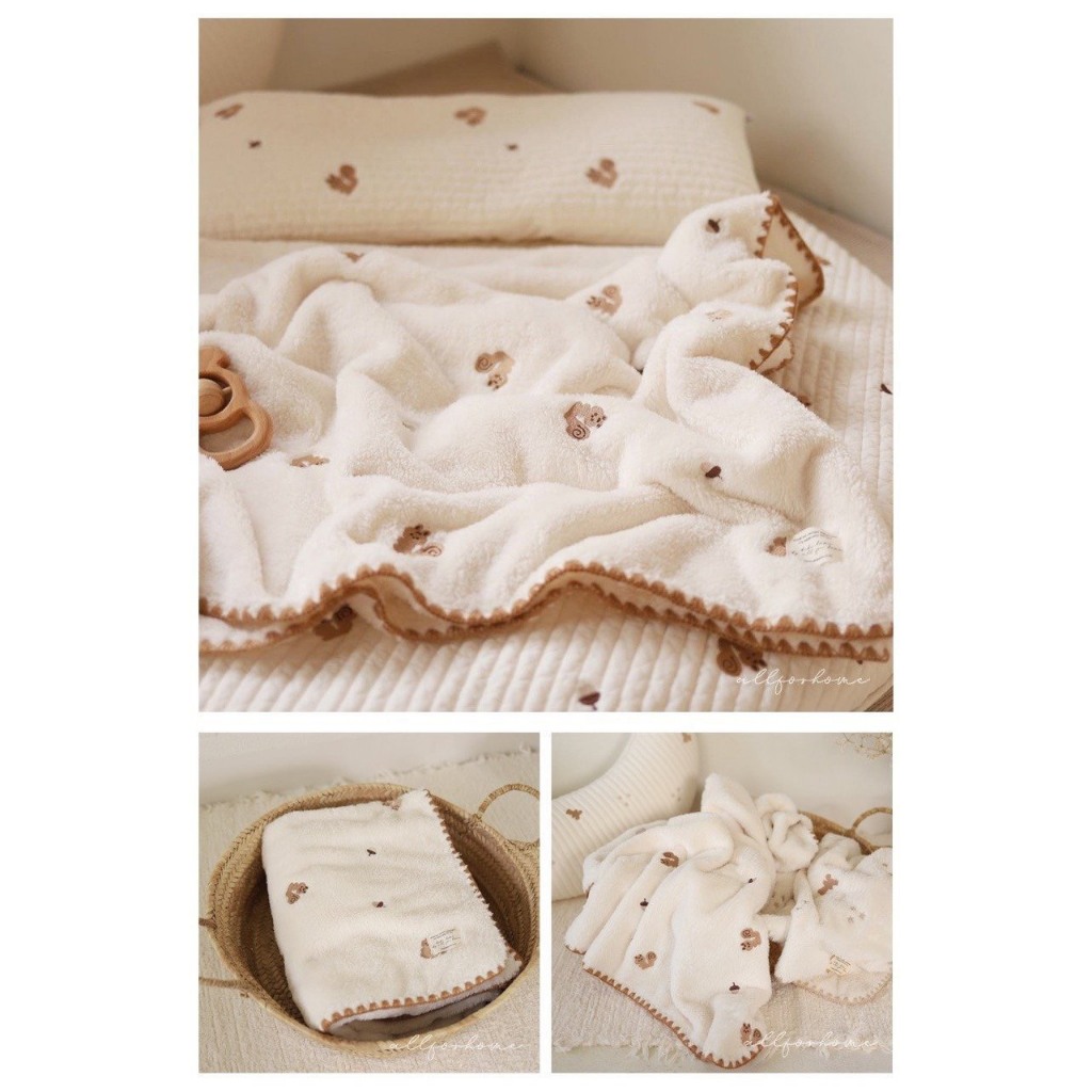 Chăn cho bé lông tuyết hoạ tiết thêu cao cấp style Hàn Quốc cực mềm đẹp dành cho hè thu