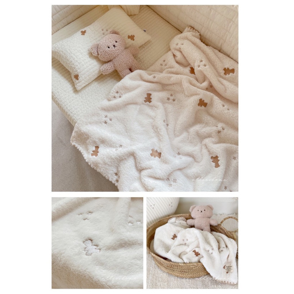 Chăn cho bé lông tuyết hoạ tiết thêu cao cấp style Hàn Quốc cực mềm đẹp dành cho hè thu