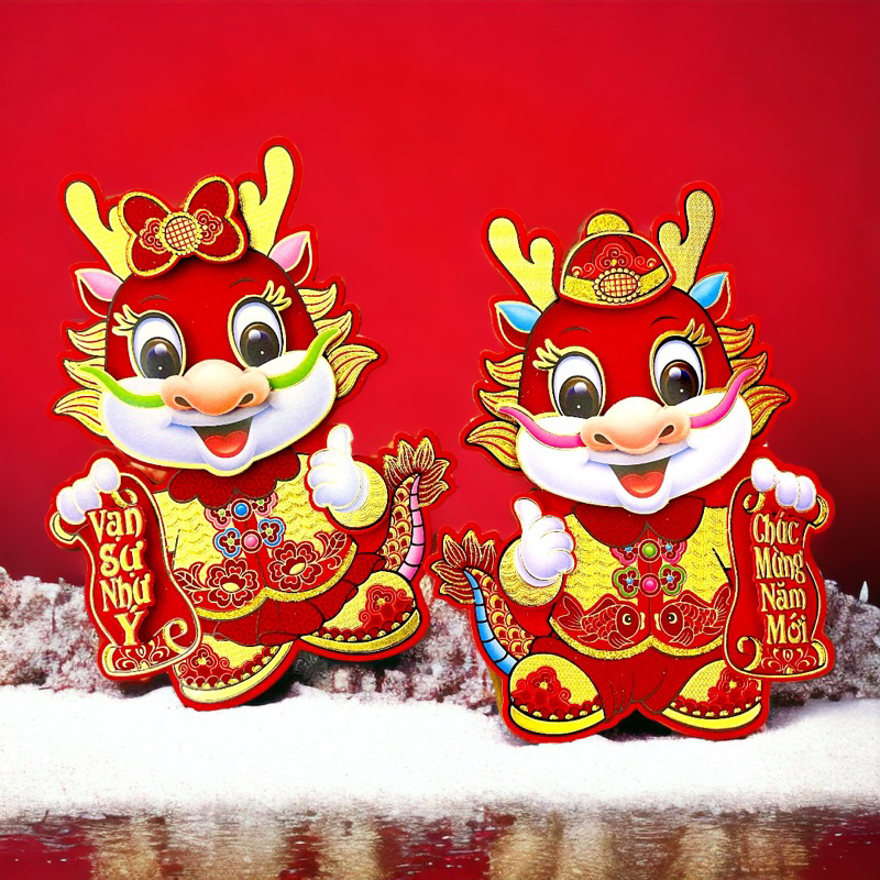 Set 2 Rồng Đỏ Dán Cửa - Trang trí tết