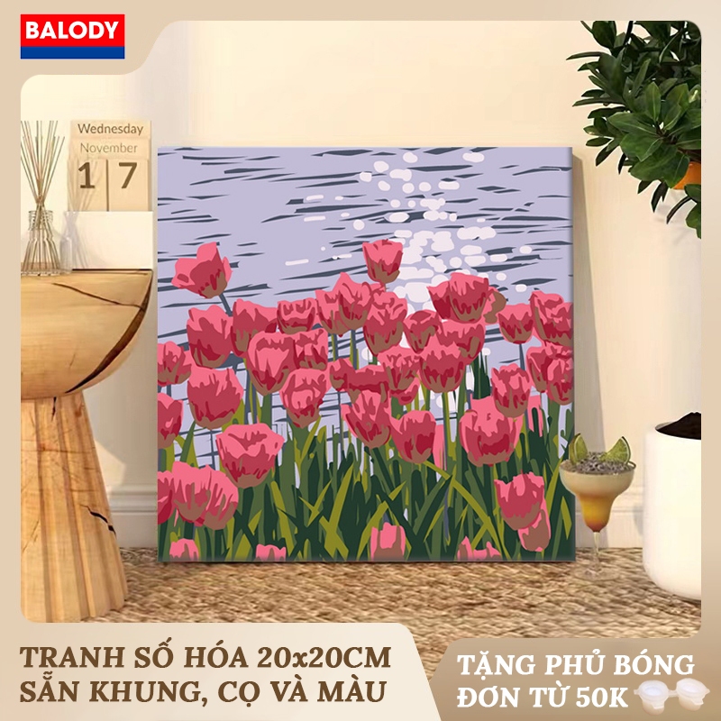 Tranh Tô Màu Theo Số Hóa Tổng Hợp 20X20Cm Balody Có Khung, Màu, Cọ, Móc Treo Tường
