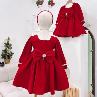 Váy nhung tay bồng cao cấp cho bé gái đón Noel và Tết