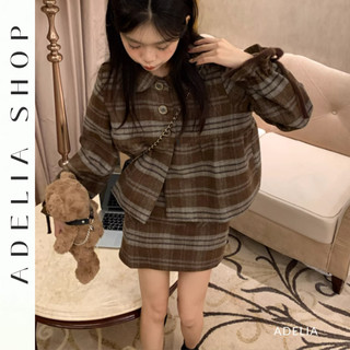 「adelia」set váy dạ kẻ tiểu thư gồm áo dạ kẻ cổ be và chân váy chữ a form dáng dễ thương td252